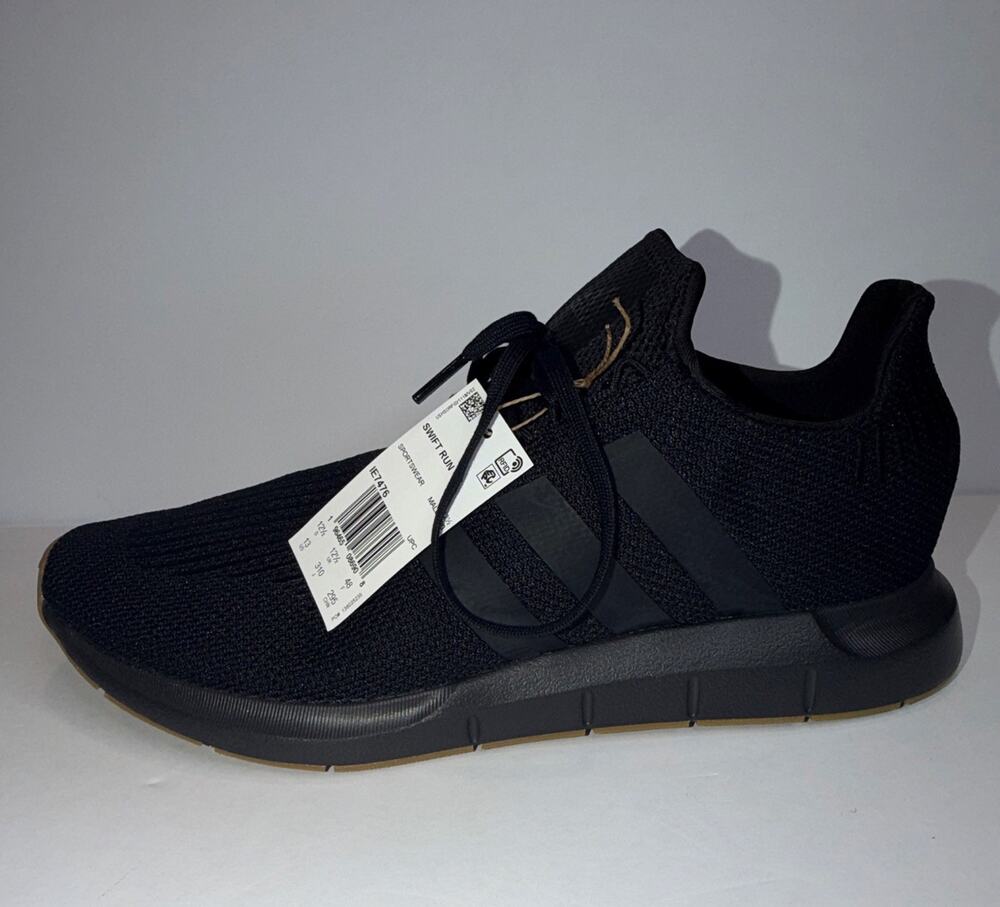 adidas Swift Run 1.0 Men's Low Top Lace-Up Knit Sneakers Black/Gum IE7476